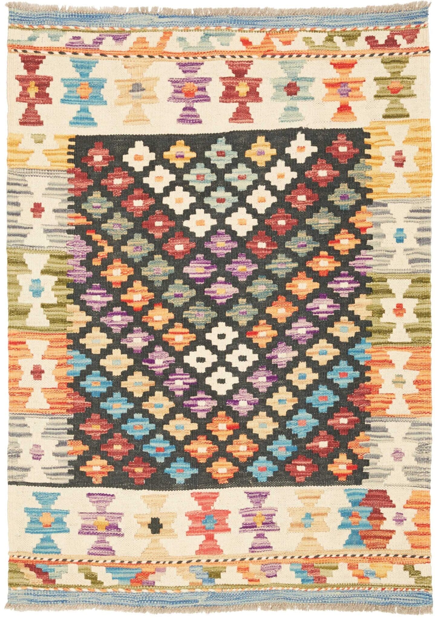 Kelim Teppich 85 x 113 cm aus Schurwolle, handgewebt, rustikales Flair