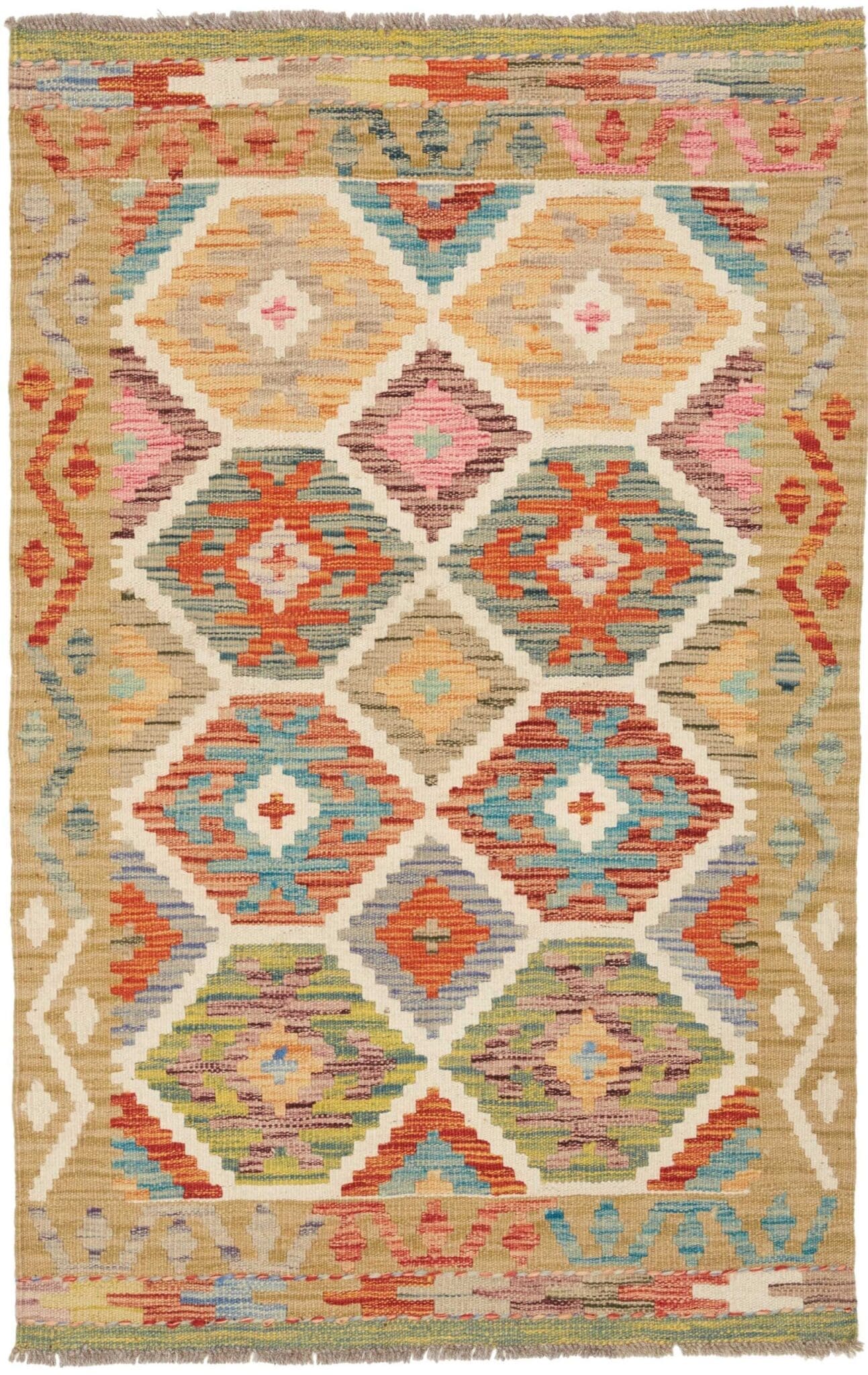 Kelim Teppich 83 x 124cm, Schurwolle, Handgewebt, Orientteppich
