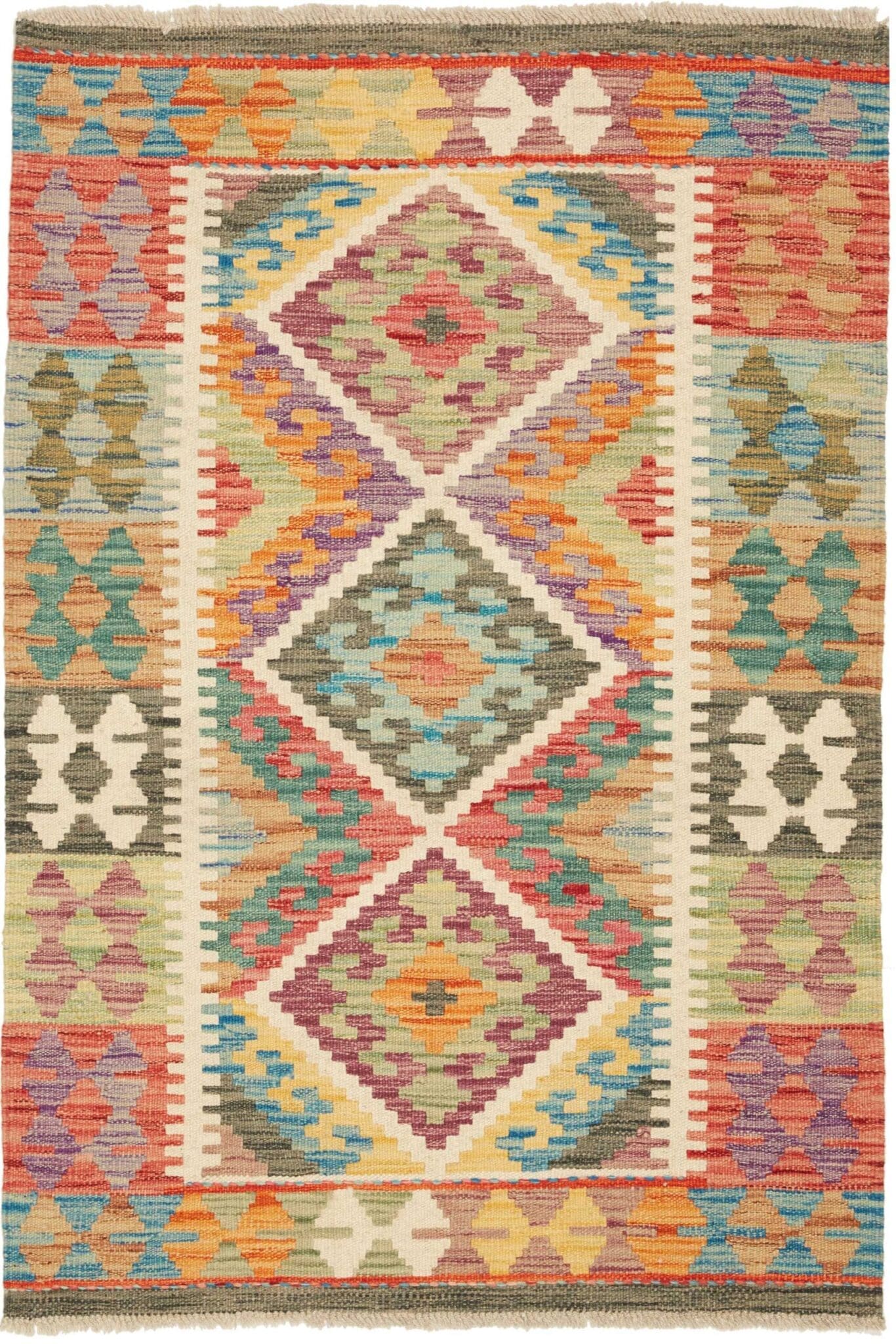 Kelim Teppich 86 x 120cm aus Schurwolle, handgewebt, rustikales Flair