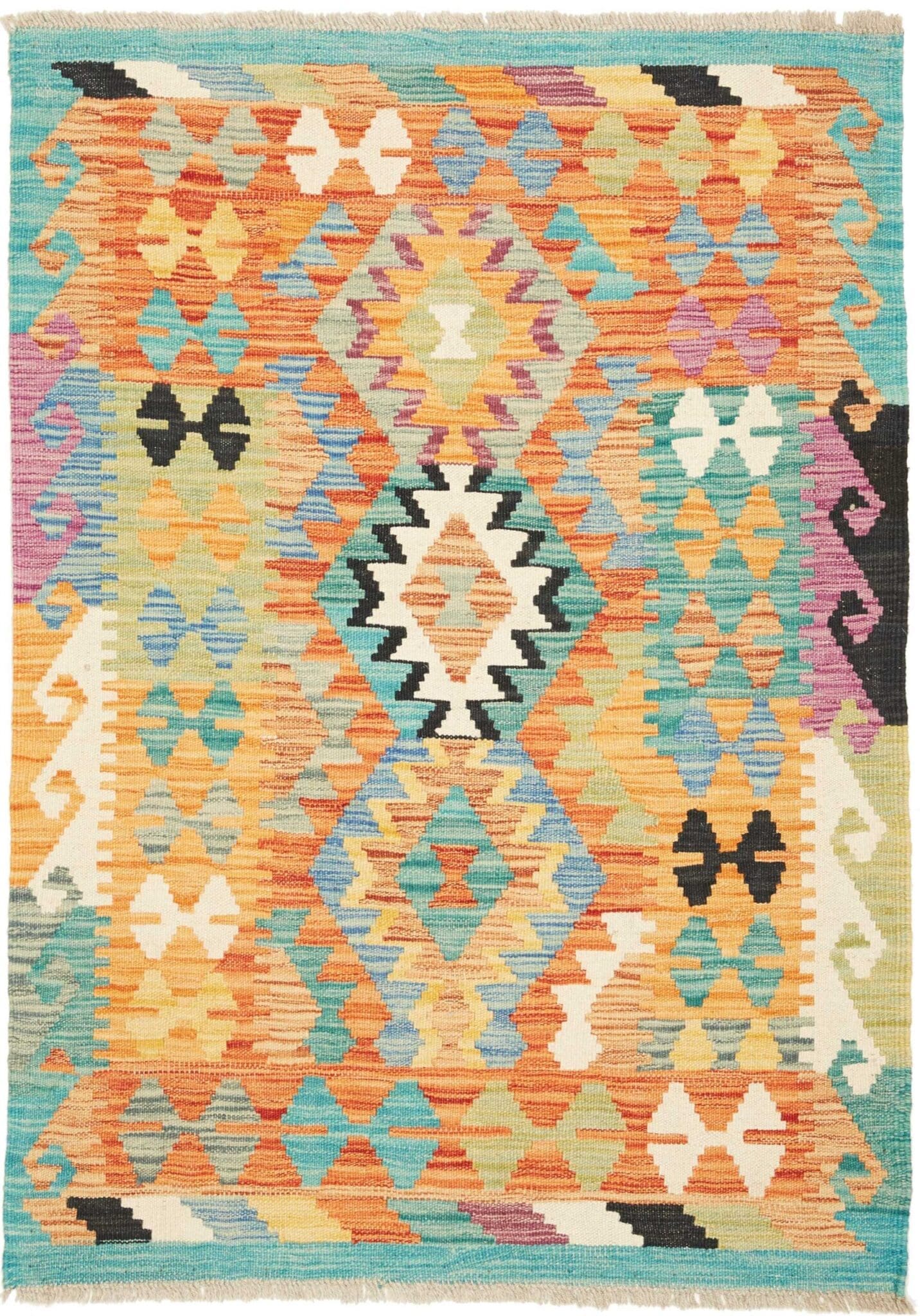 Kelim Teppich 90 x 123 cm, handgewebt, rustikales Design, Wolle