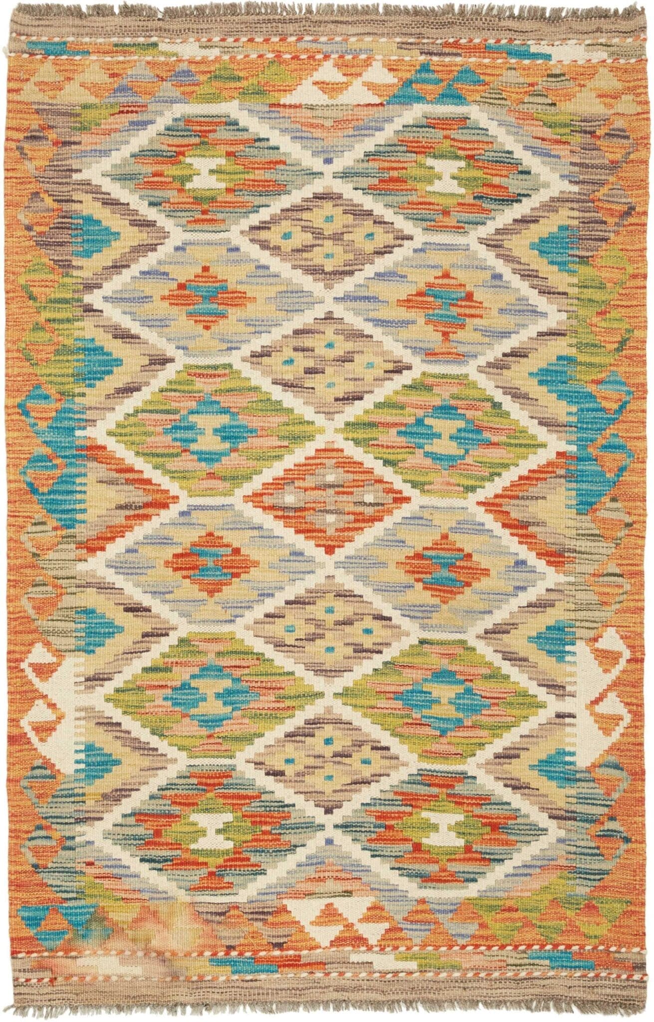 Kelim Teppich 84 x 125 cm, handgewebt, rustikales Flair, Wolle