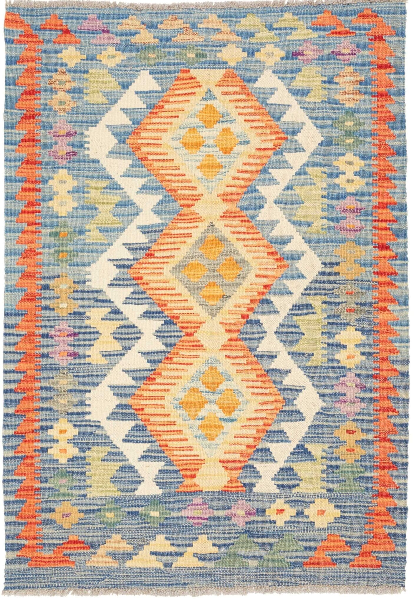 Kelim Teppich 86 x 116 cm, handgewebt, rustikales Flair, Wolle