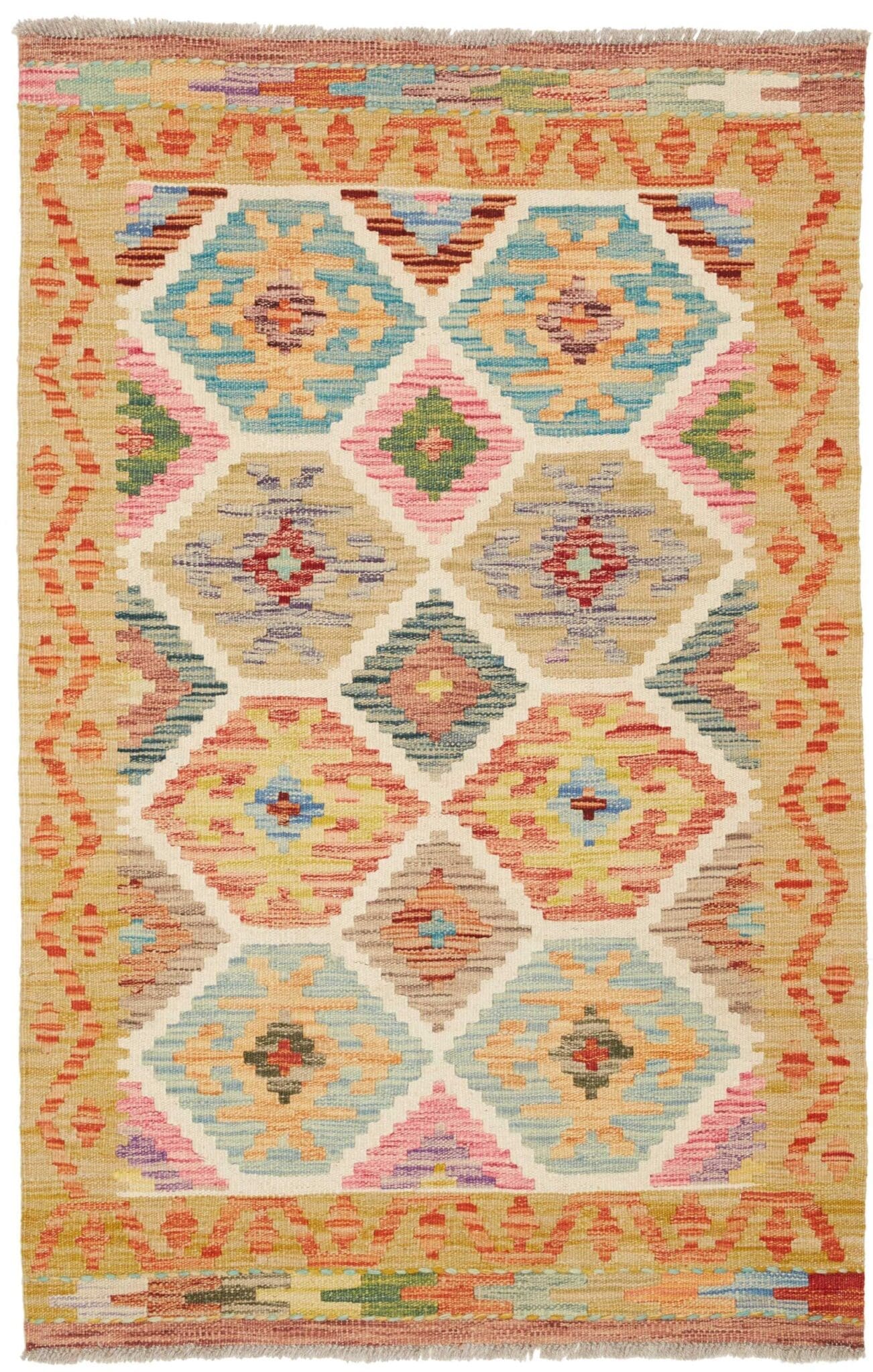 Kelim Teppich 83 x 123 cm, handgewebt, rustikales Flair, Wolle