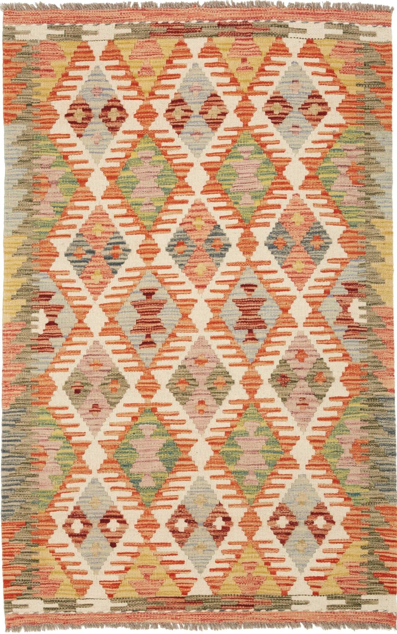 Kelim Teppich 86 x 130cm, handgewebt, rustikales Flair, Wolle