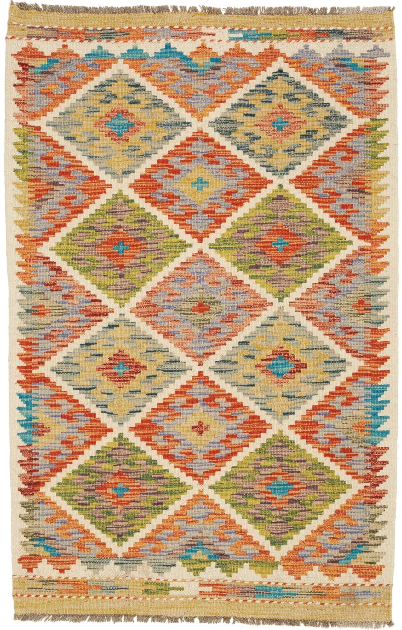 Kelim Teppich 85 x 127cm, handgewebt, rustikales Design, Wolle