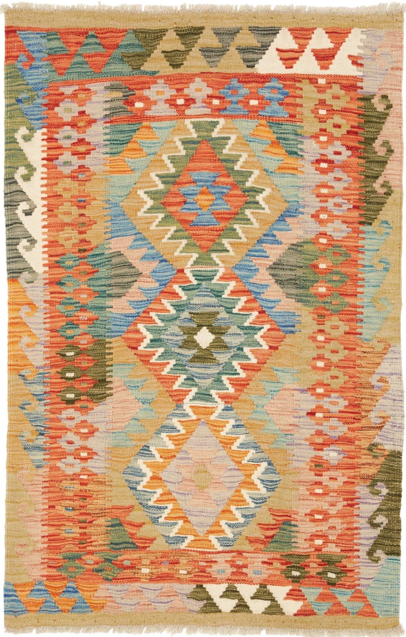 Kelim Teppich 84 x 125 cm, handgewebt, rustikales Flair, Wolle