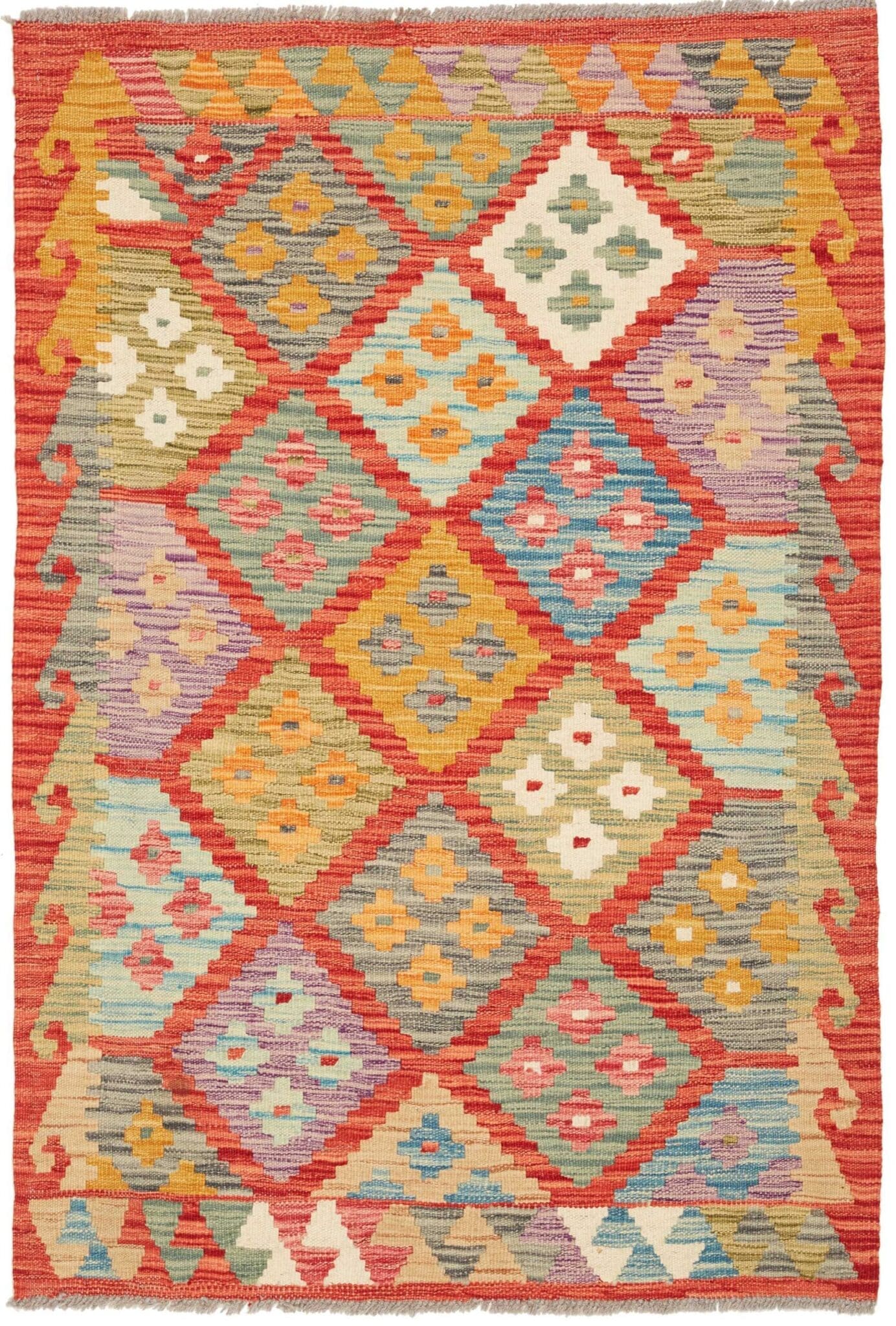 Kelim Teppich 88 x 126 cm, handgewebt, rustikaler Stil aus Wolle