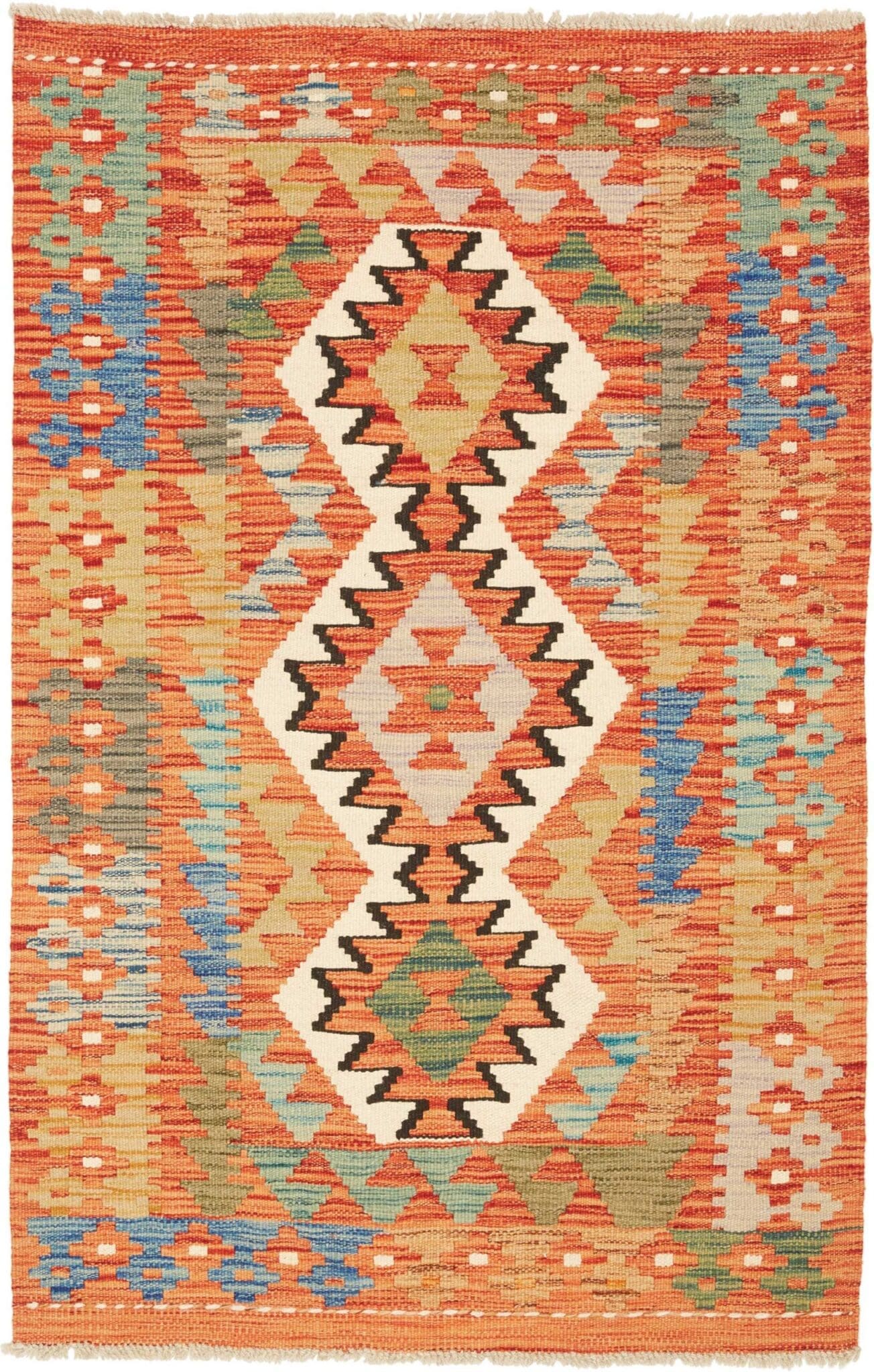Kelim 83 x 125cm, handgewebt, rustikales Flair, Schurwolle
