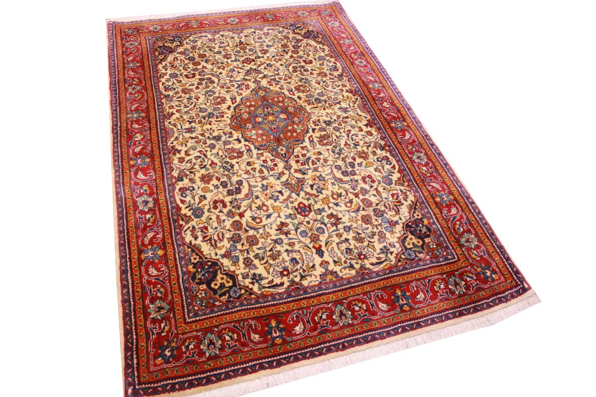 Perserteppich Sarough 167x106 cm Beige, Blumenmuster, handgeknüpft