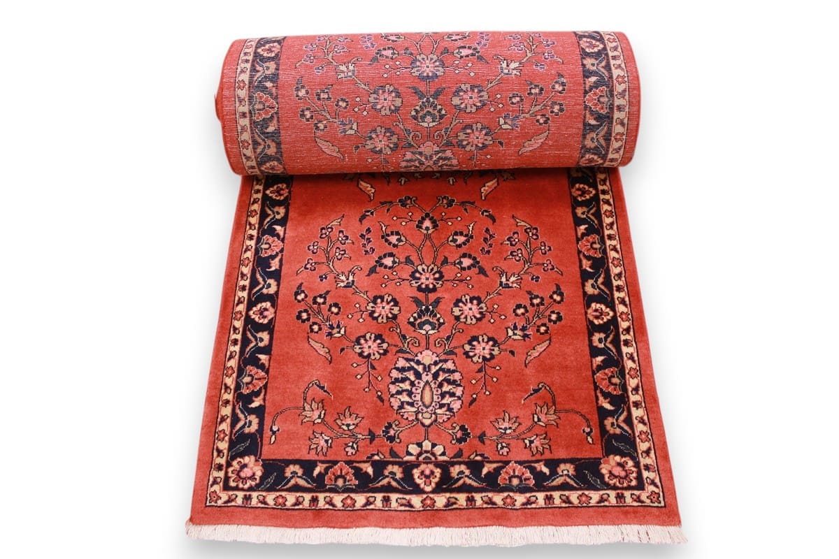 Perserteppich Sarough Rot 723x93 cm mit floralen Motiven, handgeknüpft