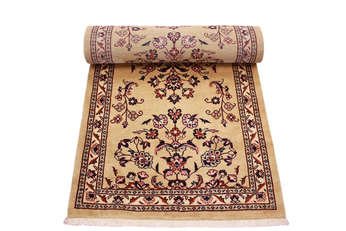 Perserteppich Sarough 307x88 cm Beige, florales Muster, handgeknüpft