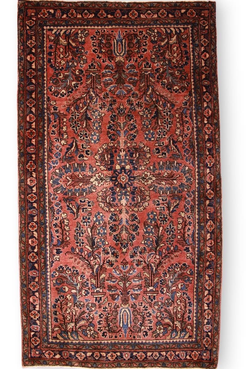 Antiker Perserteppich Sarough 121x66 cm Rostrot, handgeknüpft