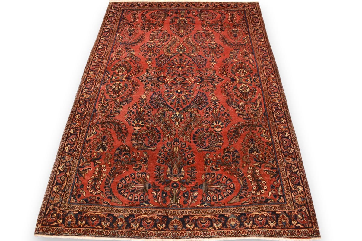 Antiker Perserteppich Sarough 195x128 cm, rostrot, handgeknüpft