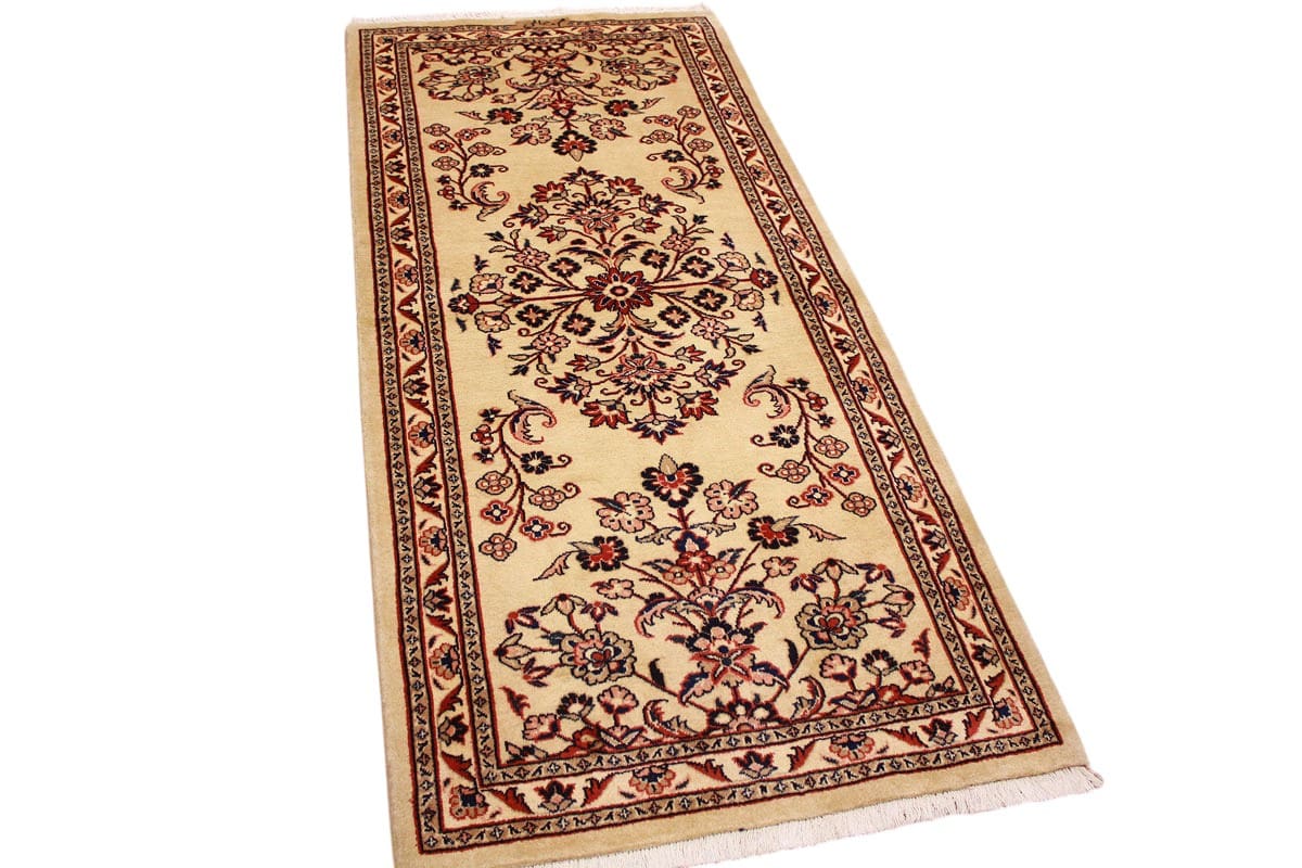 Läufer Sarough Perserteppich Wolle 206x91 cm Beige, handgeknüpft