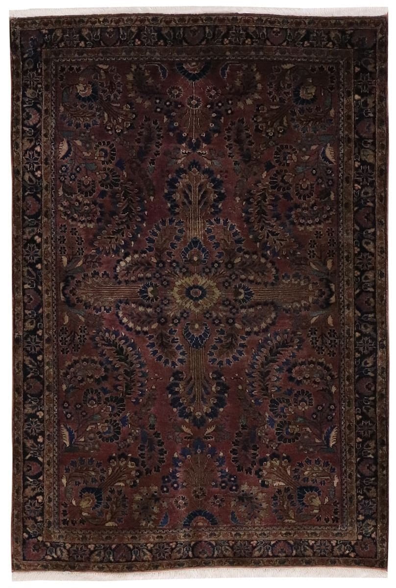 Antiker Perserteppich Sarough 151x100 cm, originelle Blumenmotive, handgeknüpft
