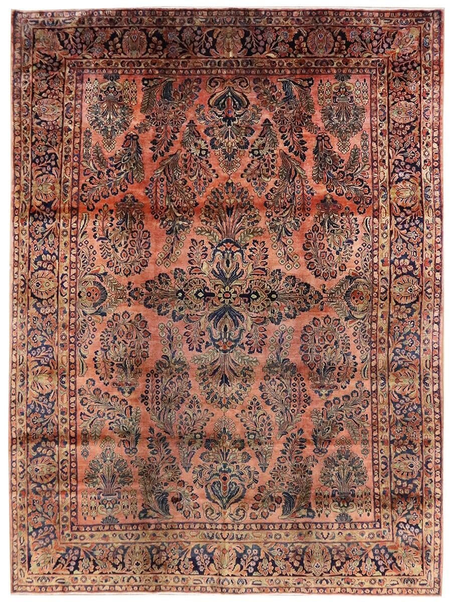 Antiker Perserteppich Sarough Rot 357x266 cm, Blumenmuster, handgeknüpft