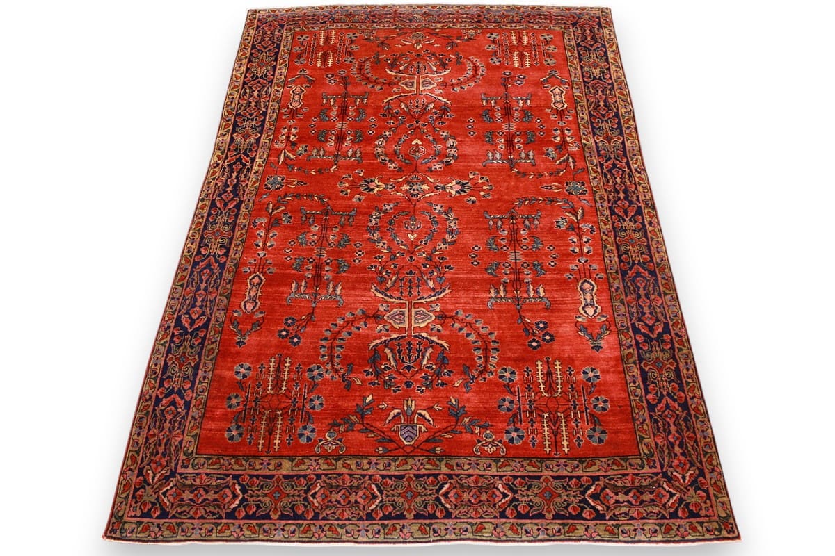Antiker Perserteppich Sarough 194x131 cm - Blumenmuster, handgeknüpft