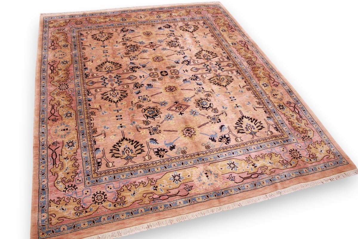 Perserteppich Sarough 302x251 cm Hellrosa, florales Design, handgeknüpft