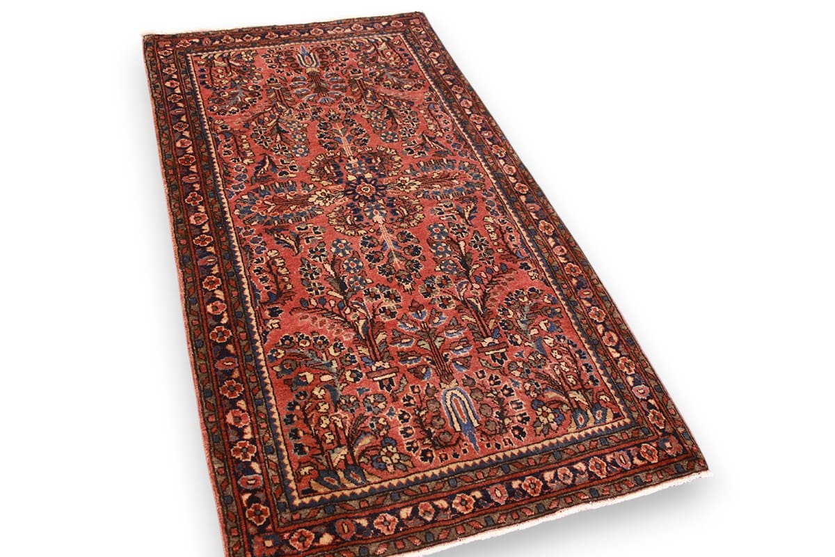 Antiker Perserteppich Sarough 121x66 cm Rostrot, handgeknüpft