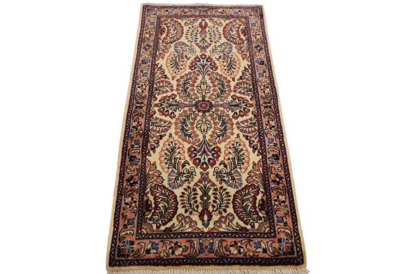 Perserteppich Sarough 130x66 cm mit bunten Blumenmotiven, handgeknüpft