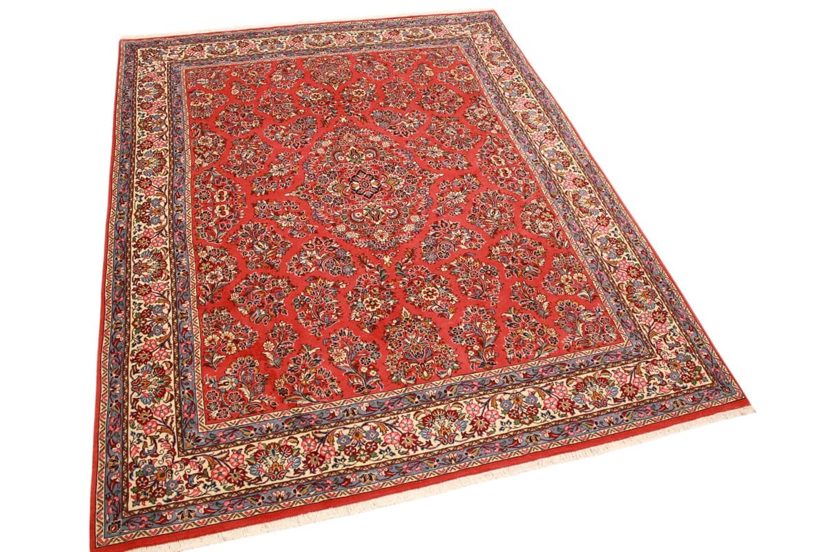 Perser Teppich Sarough 276x217 cm Rot, Blumenmuster, handgeknüpft