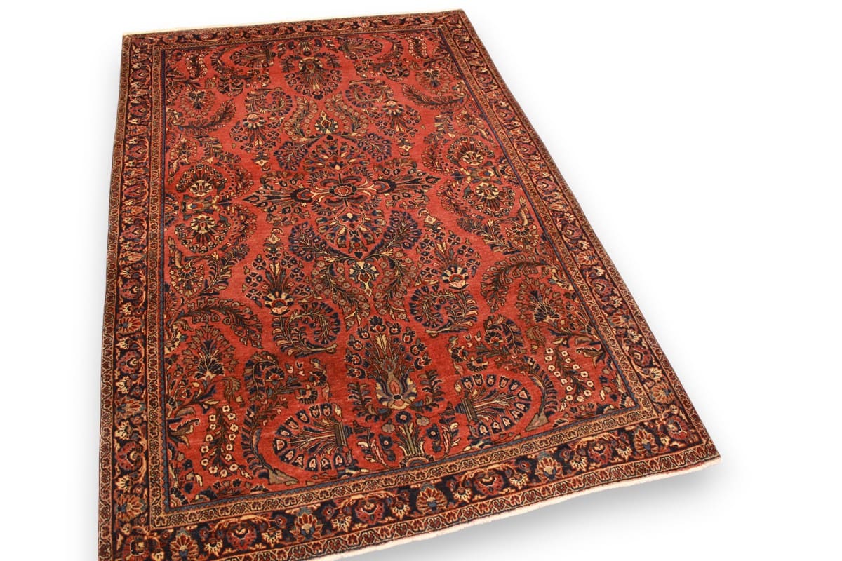 Antiker Perserteppich Sarough 195x128 cm, rostrot, handgeknüpft