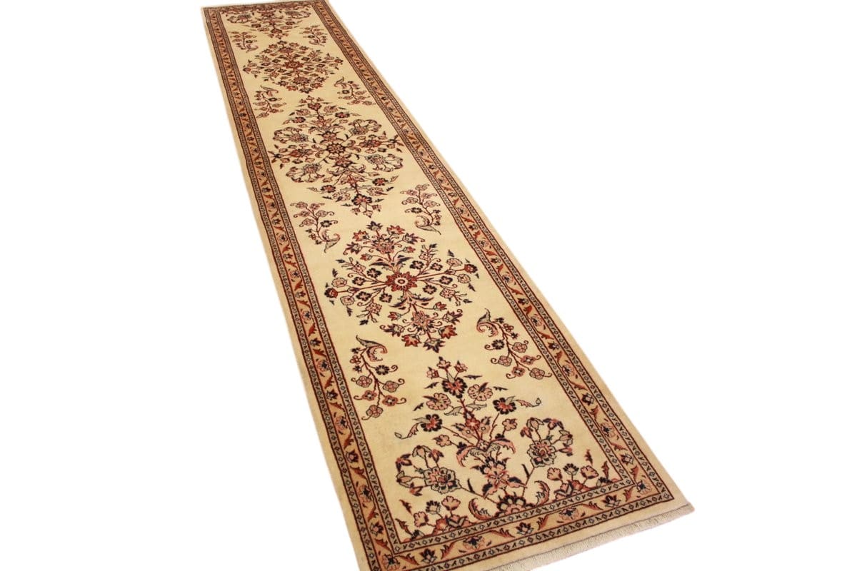 XXL Läufer Perserteppich Sarough 416x88 cm Beige, handgeknüpft