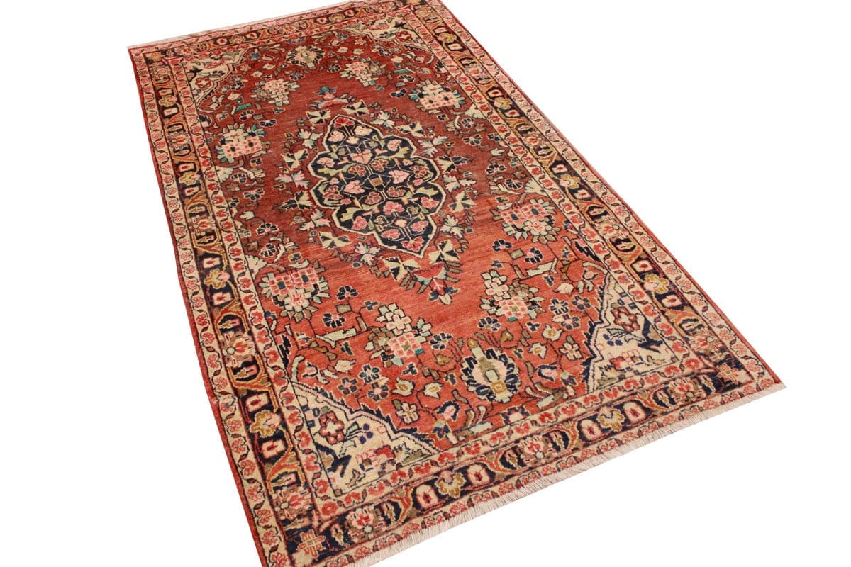 Antiker Sarough Teppich 220x133 cm mit Blumenmotiven, handgeknüpft