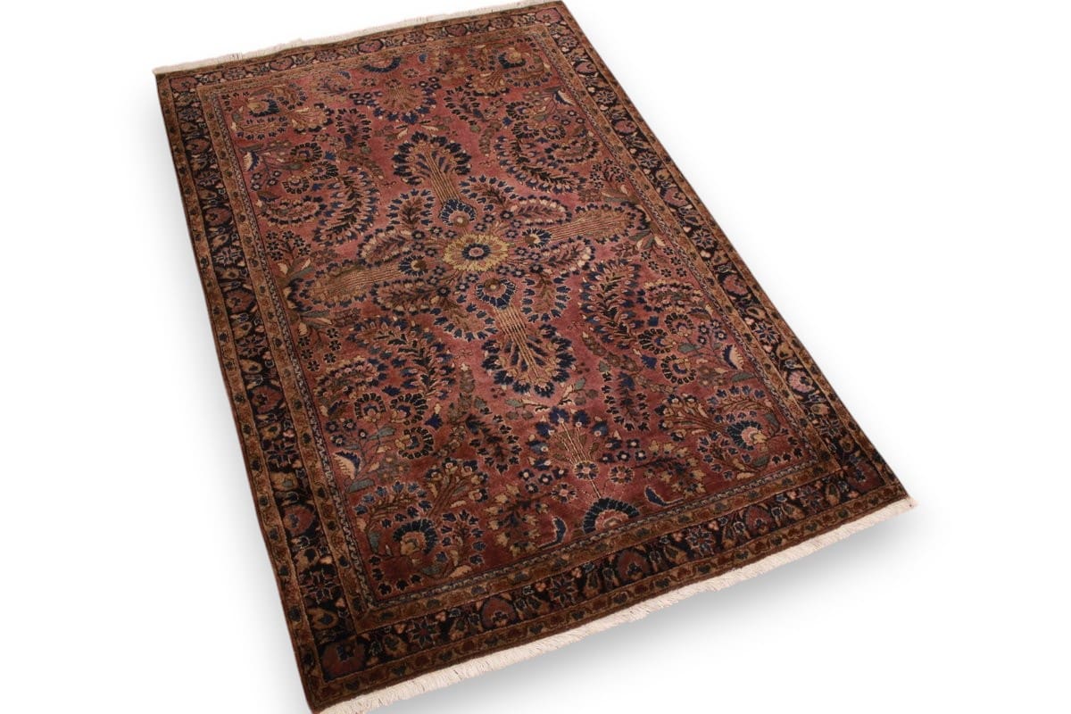 Antiker Perserteppich Sarough 151x100 cm, originelle Blumenmotive, handgeknüpft