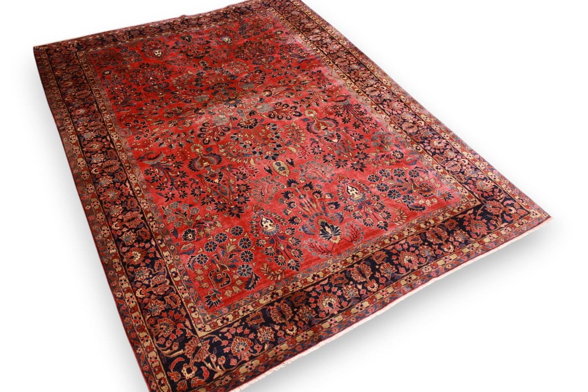 Antiker Perserteppich Sarough 366x268 cm, Farbenfrohe Motive, handgeknüpft
