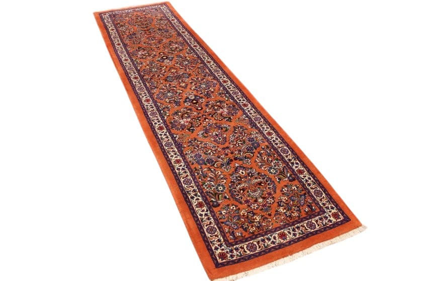 Perser Teppich Sarough 313x82 cm, originelle Blumenmuster, handgeknüpft