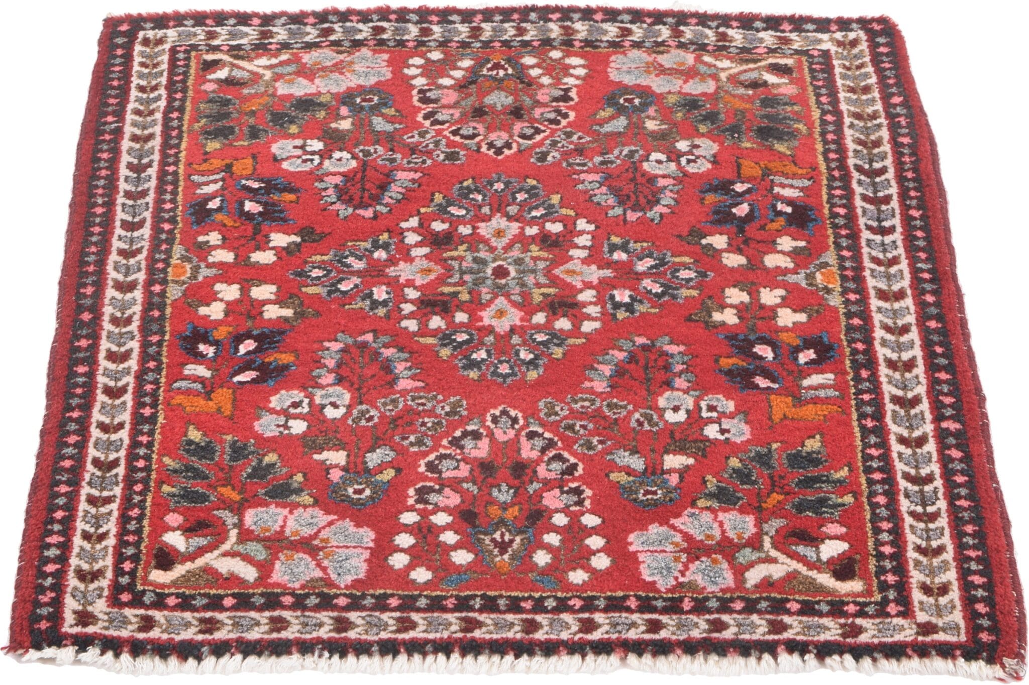 Sarouk Orientteppich 74x65 cm, handgeknüpft, rot-blau, vintage