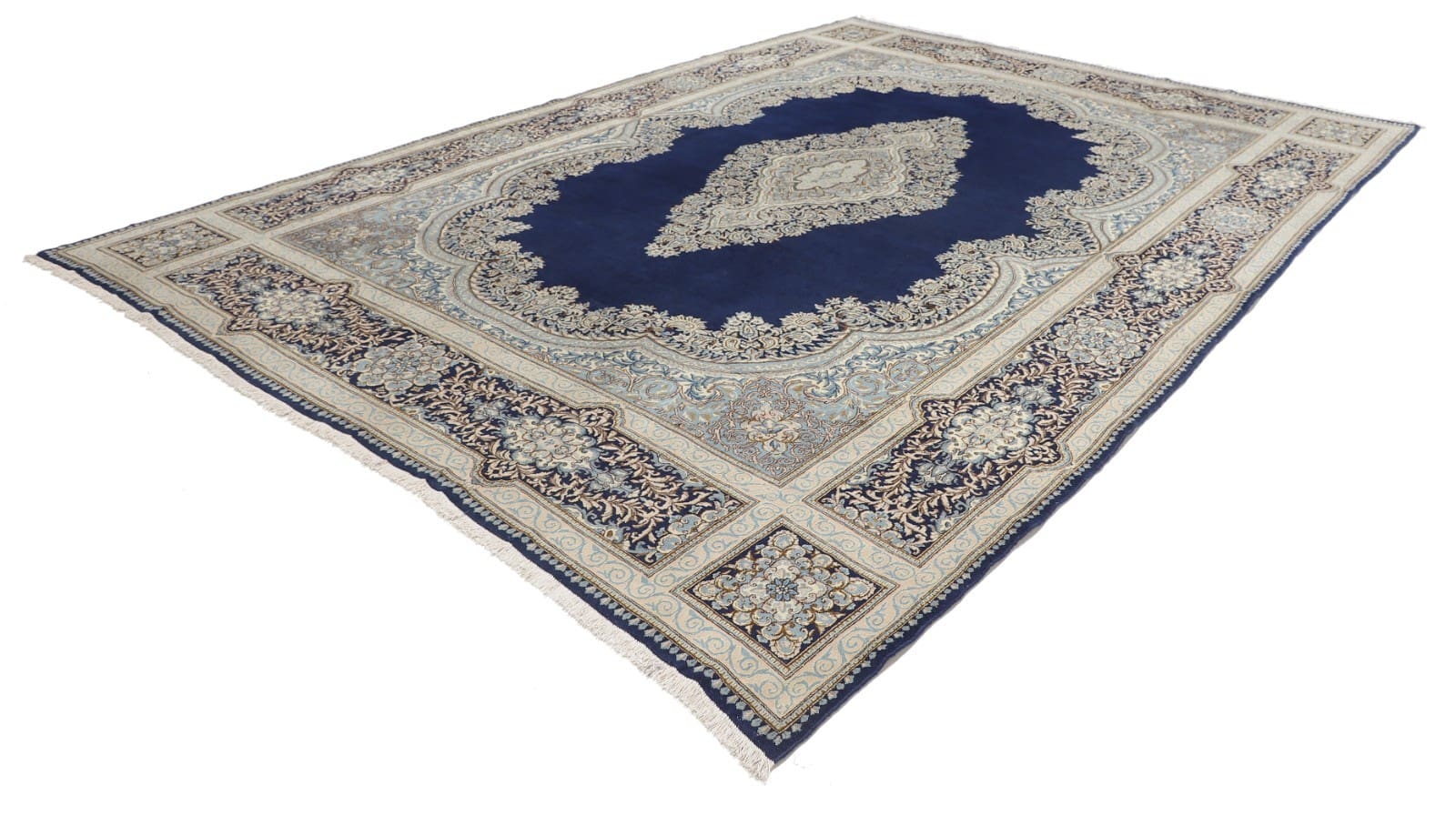 Kerman Perserteppich 417x305 cm | Handgeknüpft | Blau Beige H1