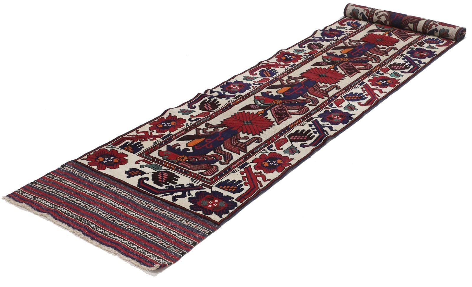 Handgewebter Kelim Teppich 375 x 81 cm in Naturfarbe, neu, vintage Stil