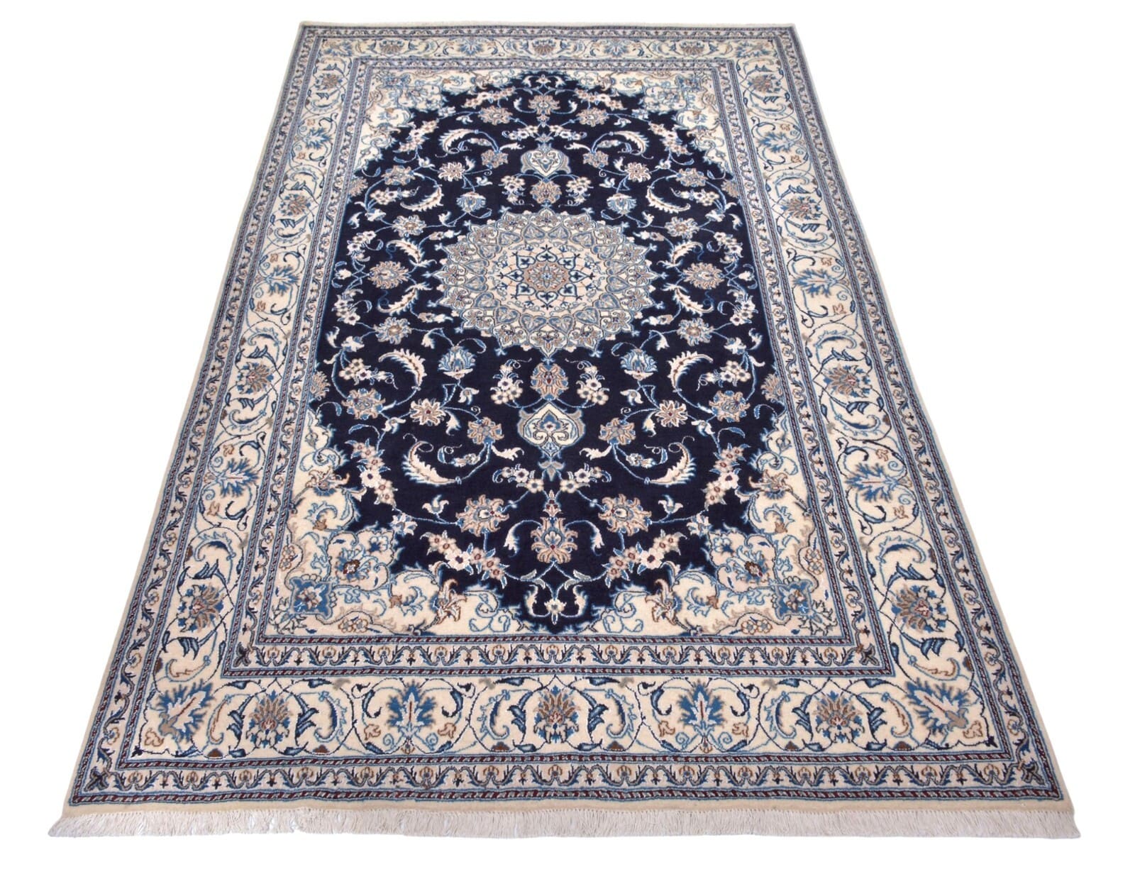 Handgeknüpfter Perserteppich Nain 312 x 201 cm, 300.000 Knoten, Blau