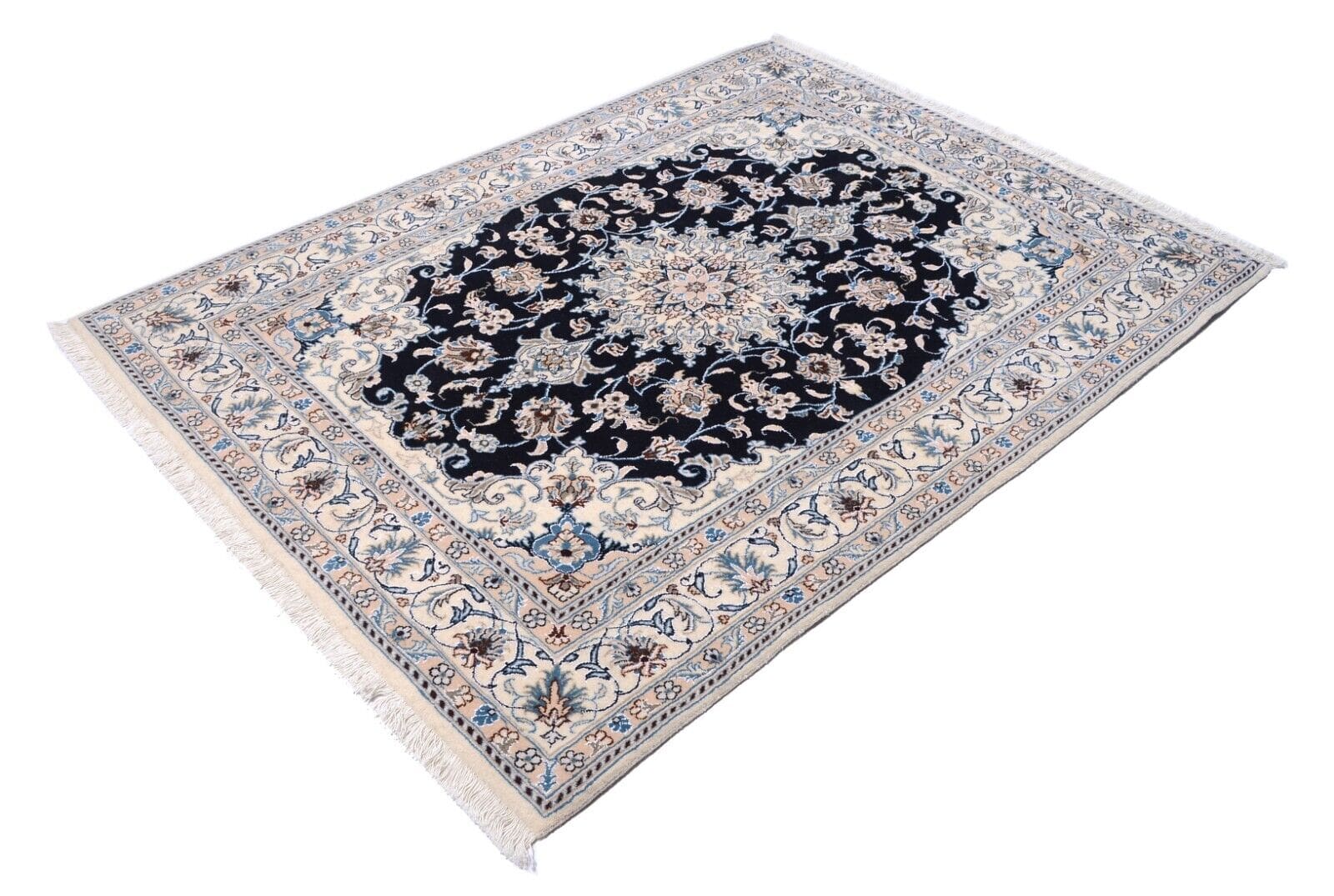 Handgeknüpfter Perserteppich Nain 202 x 151 cm, Blau, 300.000 Knoten