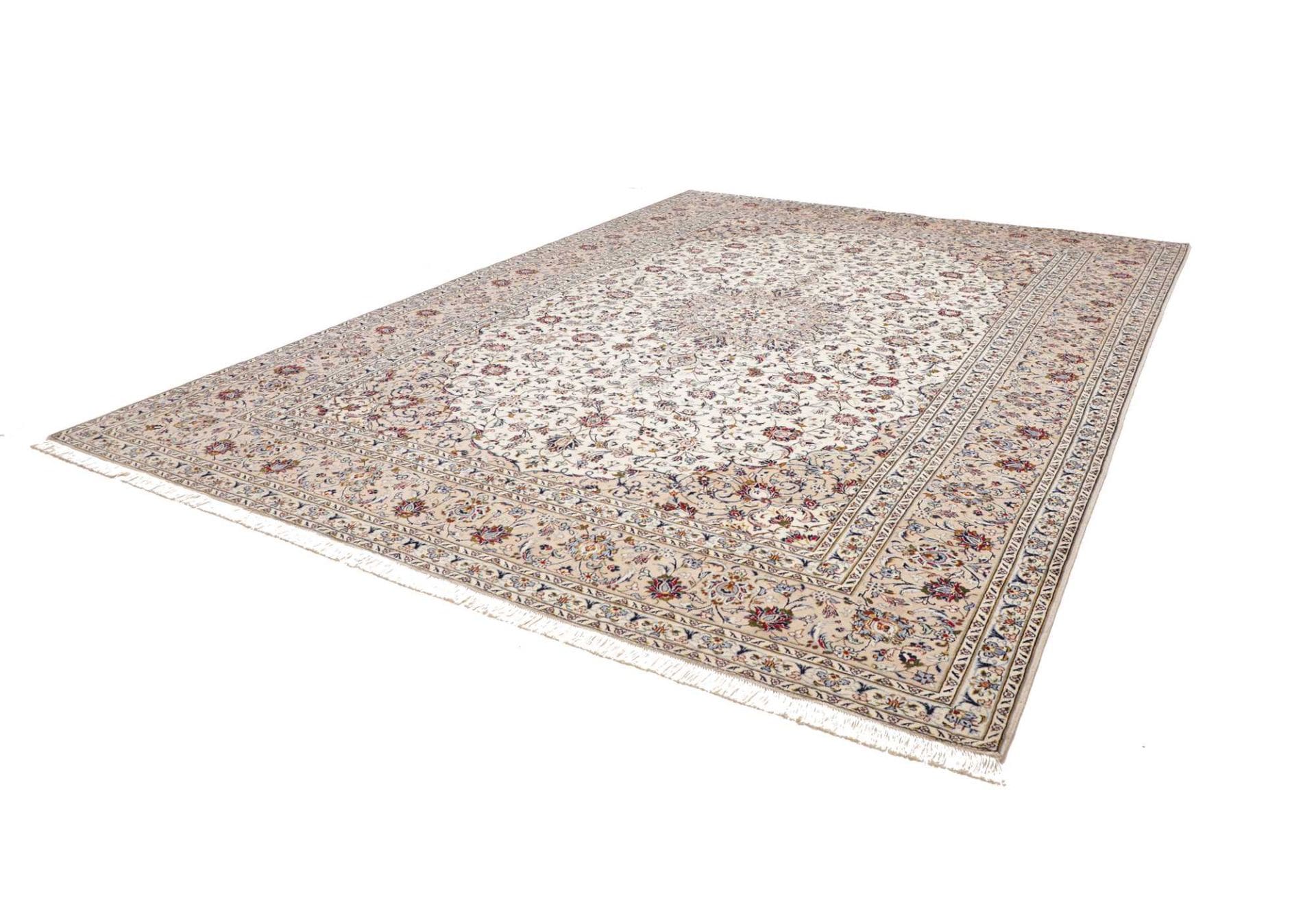 Kashan Teppich 298 x 395cm, Schurwolle, florales Muster, handgeknüpft Perserteppich