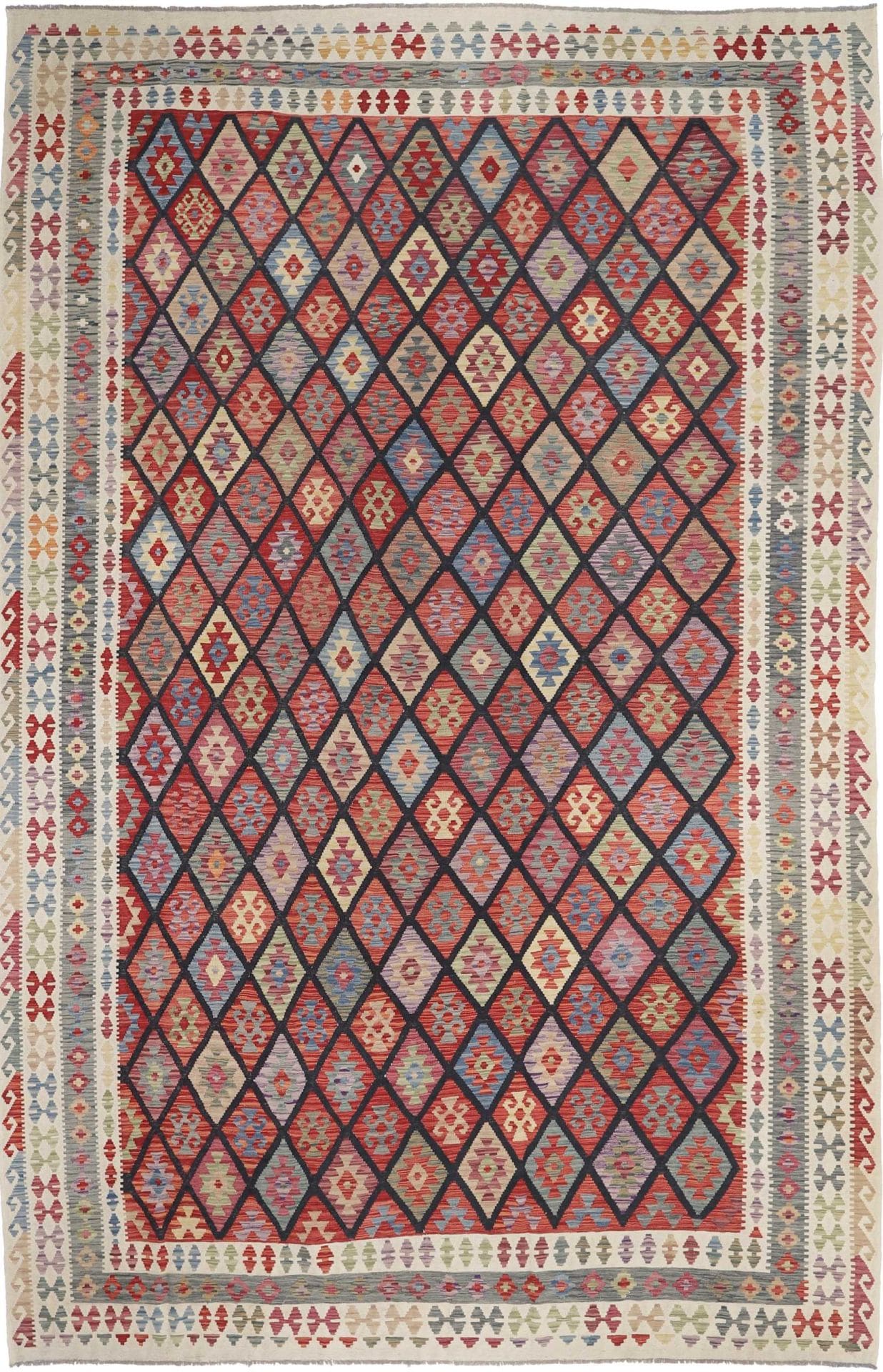 Kelim Teppich 319 x 493cm, handgewebt, rustikales Flair, Wolle