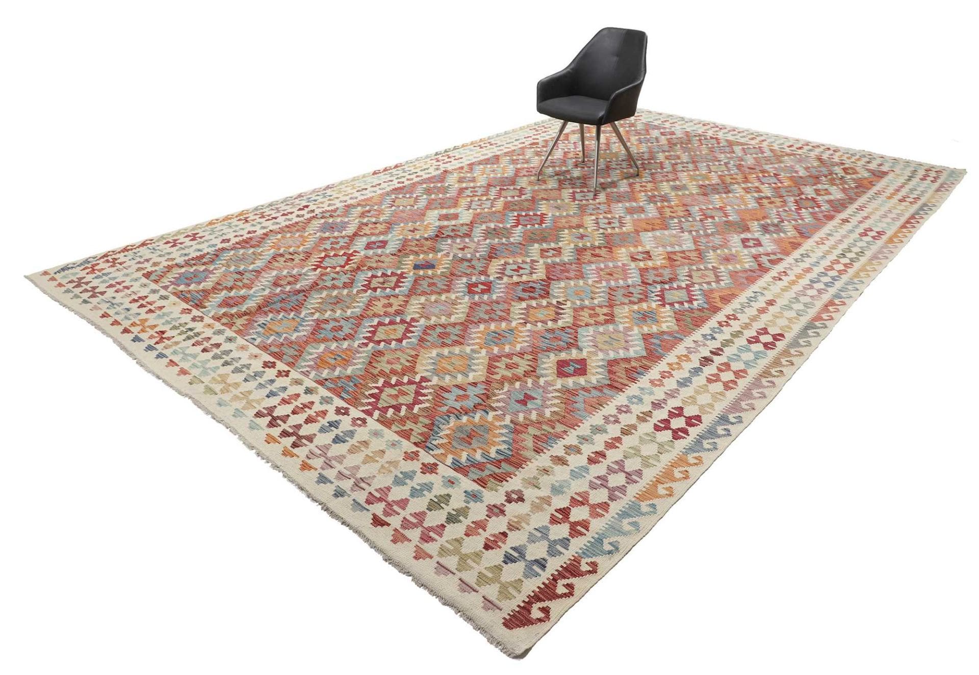 Kelim Teppich 303 x 483cm, handgewebt, rustikales Flair, Wolle