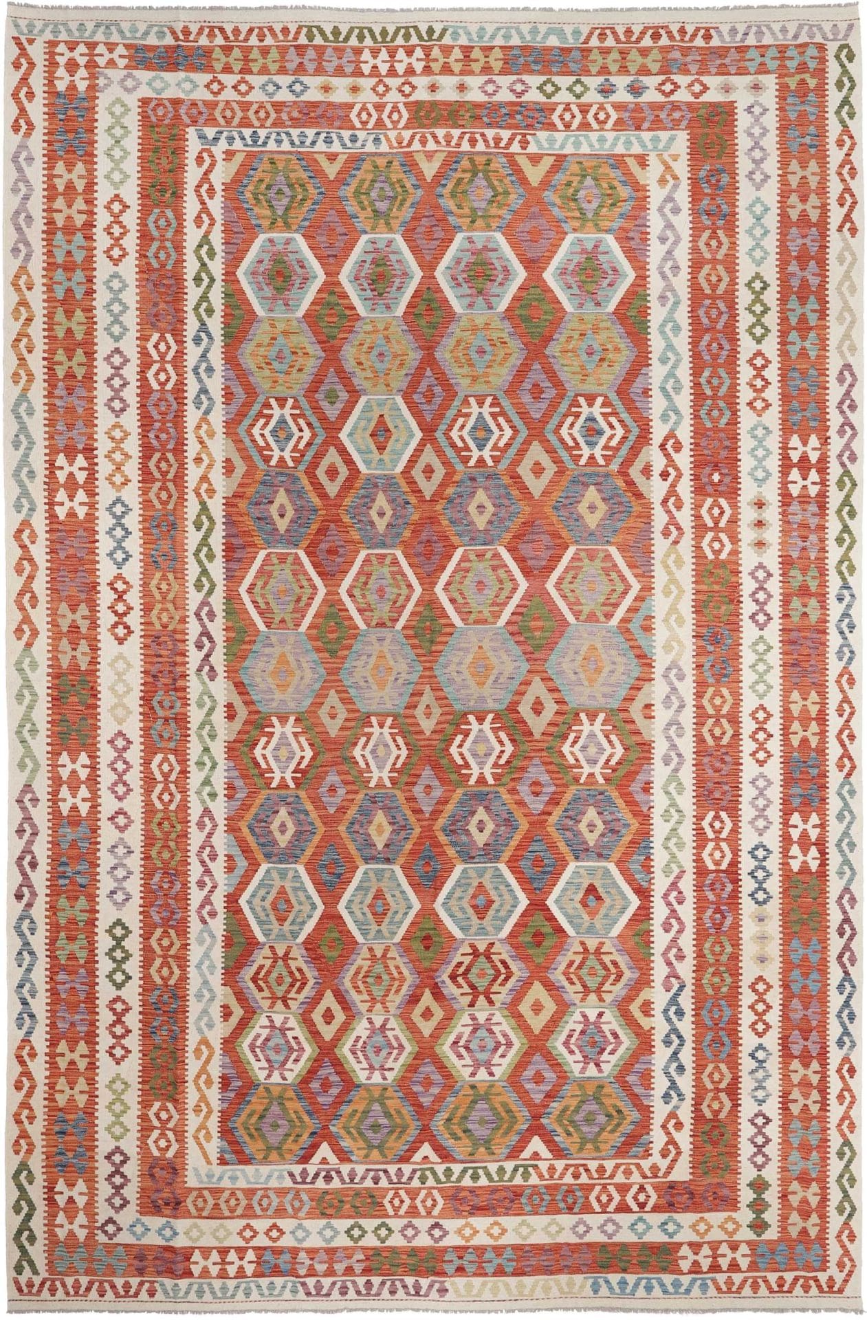 Kelim Teppich 323 x 487 cm, handgewebt, rustikales Flair H1