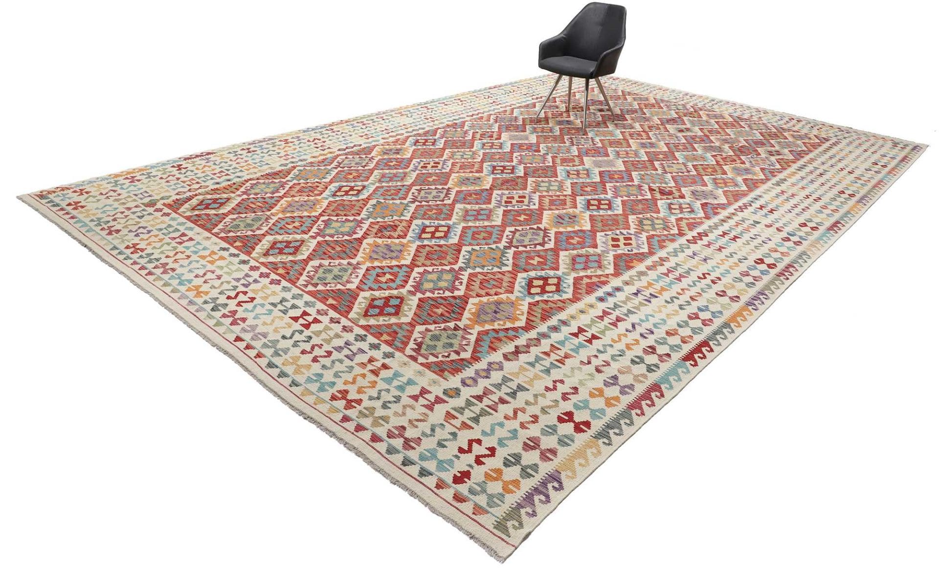 Kelim Teppich 351 x 543 cm aus Schurwolle, handgewebt, Orientteppich