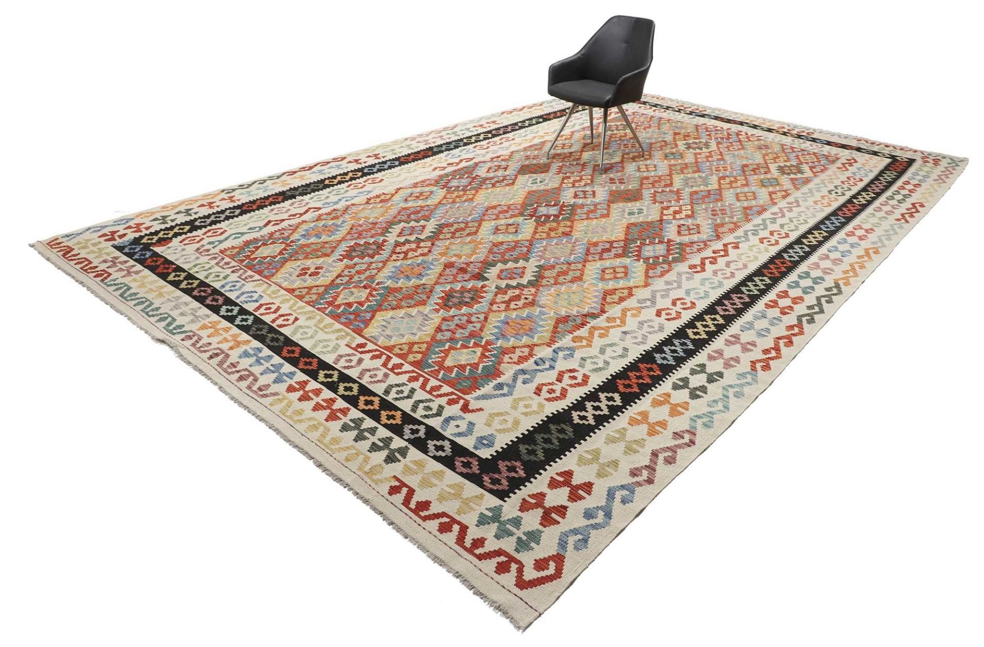 Kelim Teppich 329 x 495cm, handgewebt, rustikales Flair, Wolle