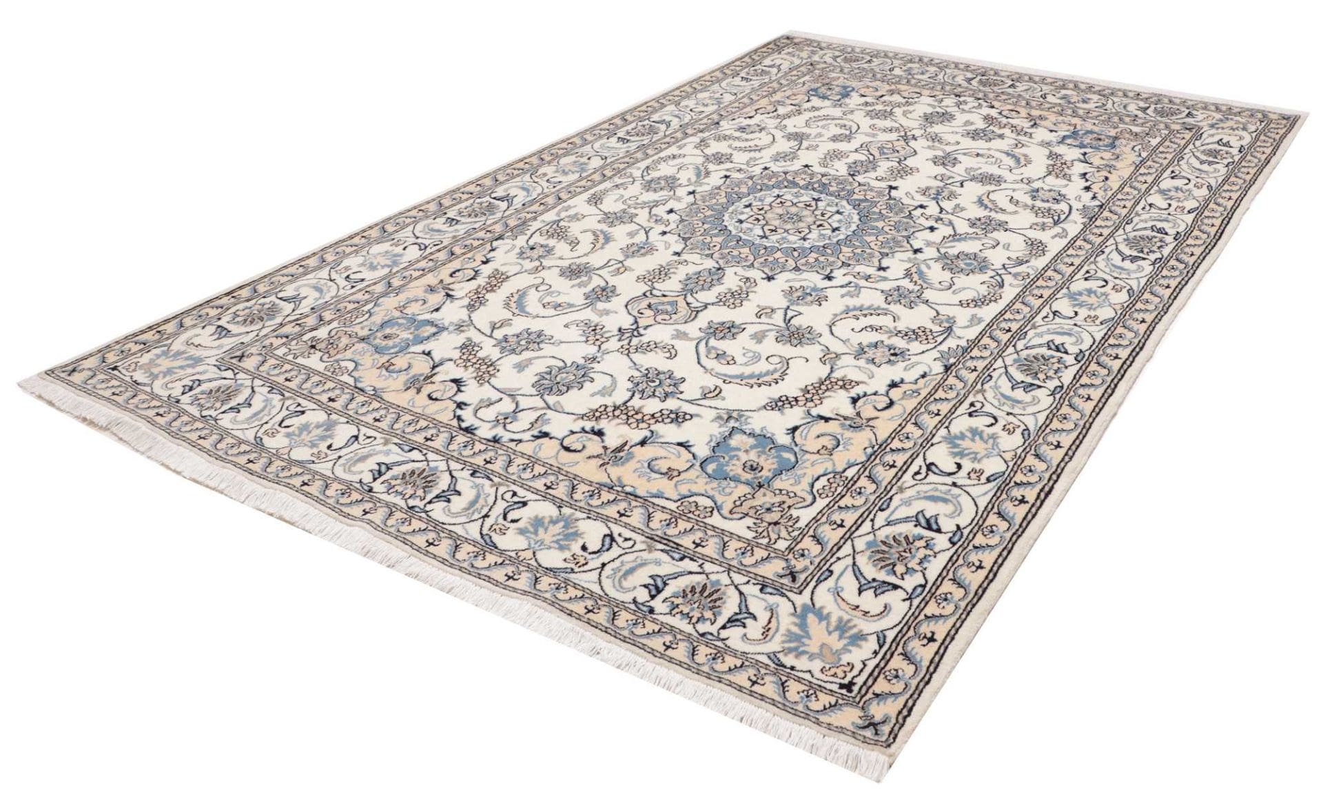 Nain Teppich 201 x 295 cm, florale Muster, handgeknüpft, Perserteppich