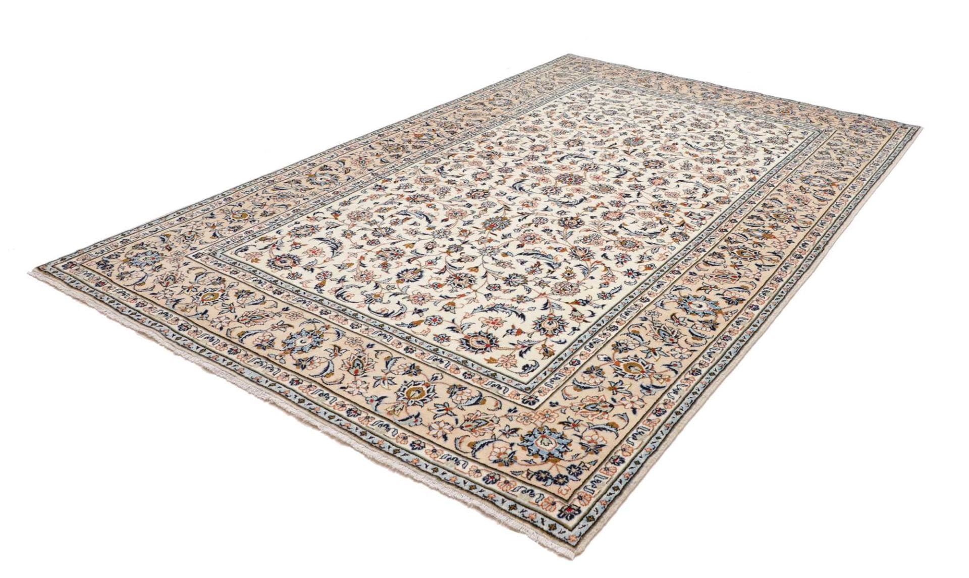 Kashan Teppich 198 x 310 cm, florale Muster, handgeknüpft, Perserteppich