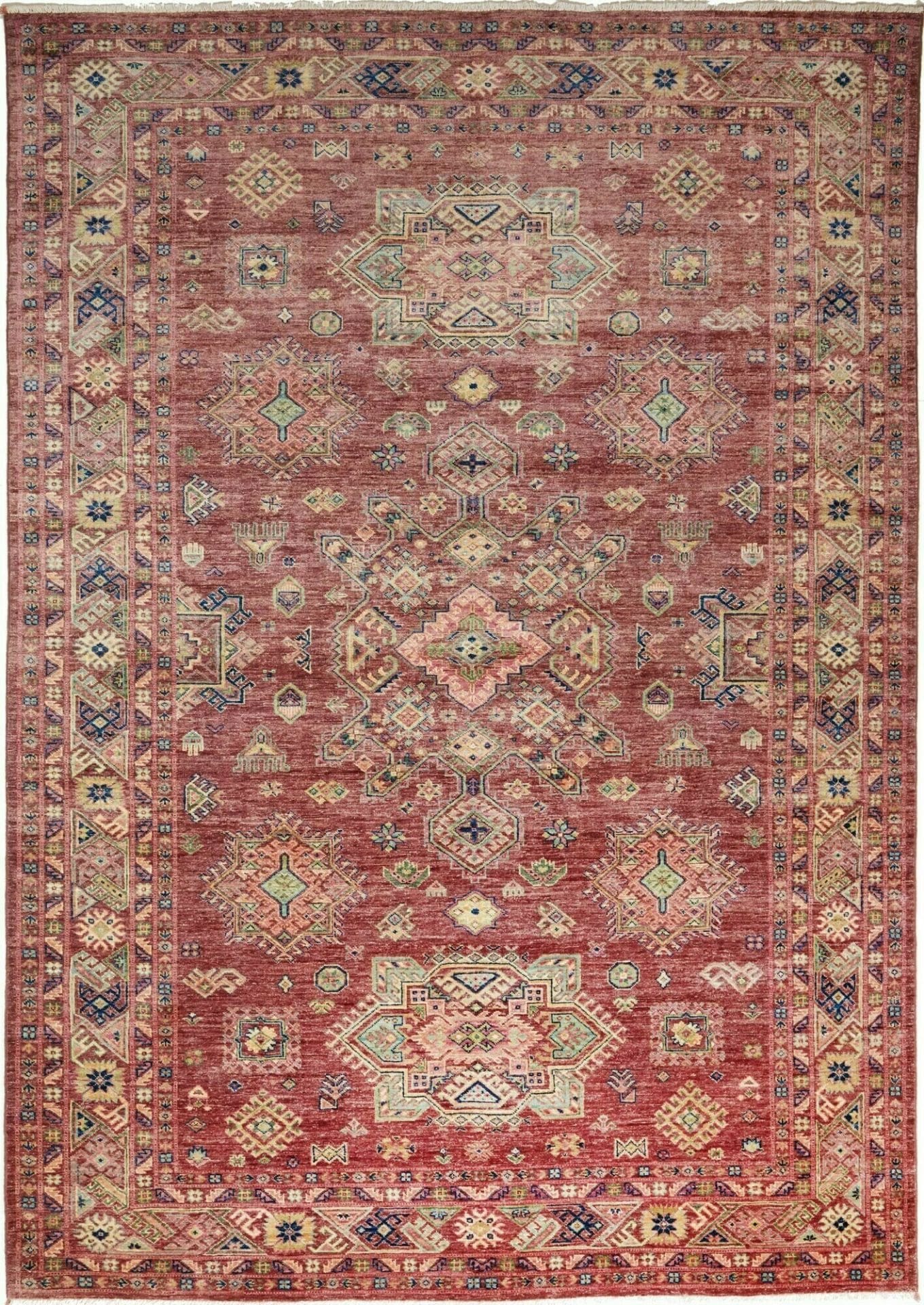 Kazak Teppich 210 x 290cm, geometrische Muster, handgeknüpft