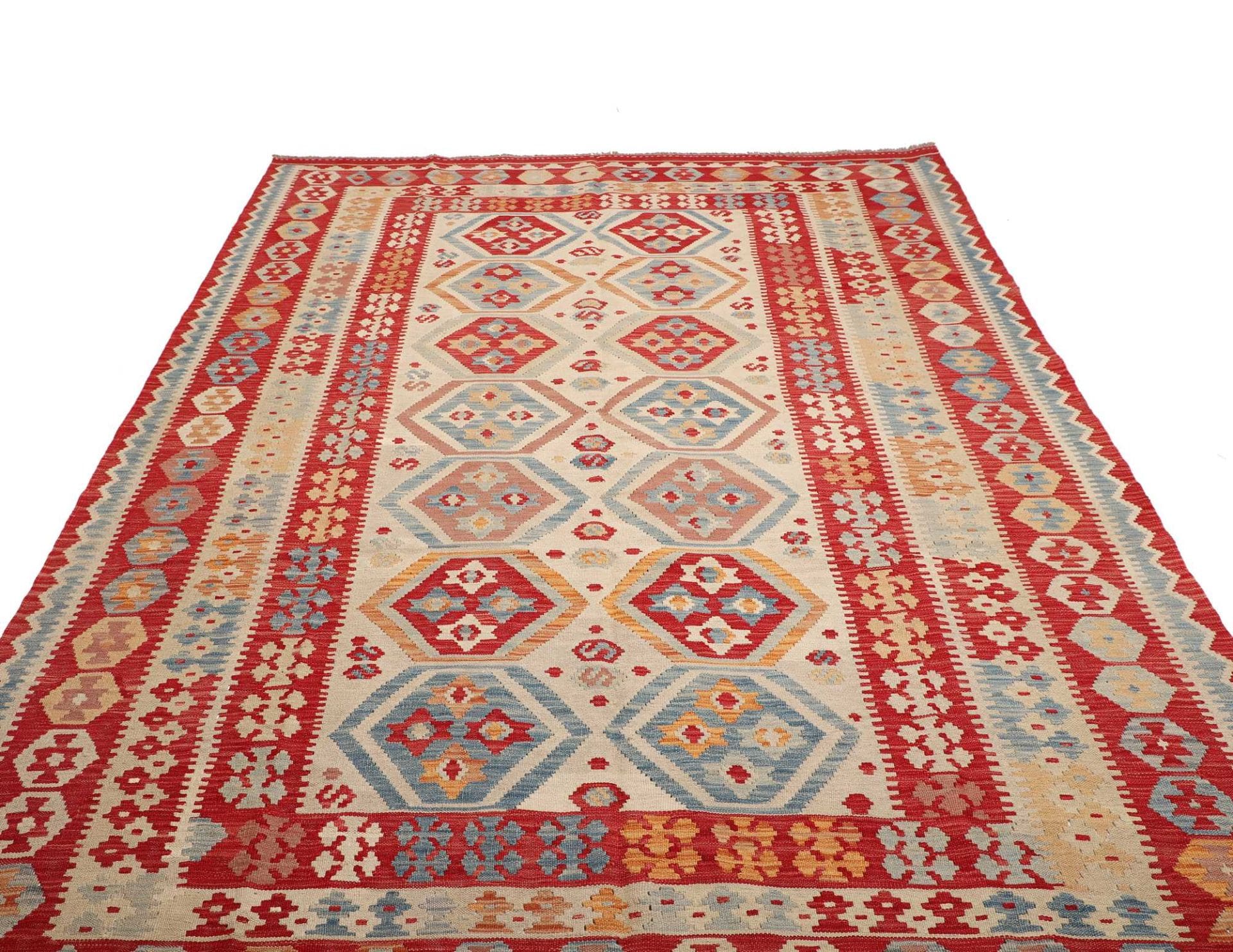 Kelim Teppich 213 x 293 cm, handgewebt, rustikales Flair, Wolle