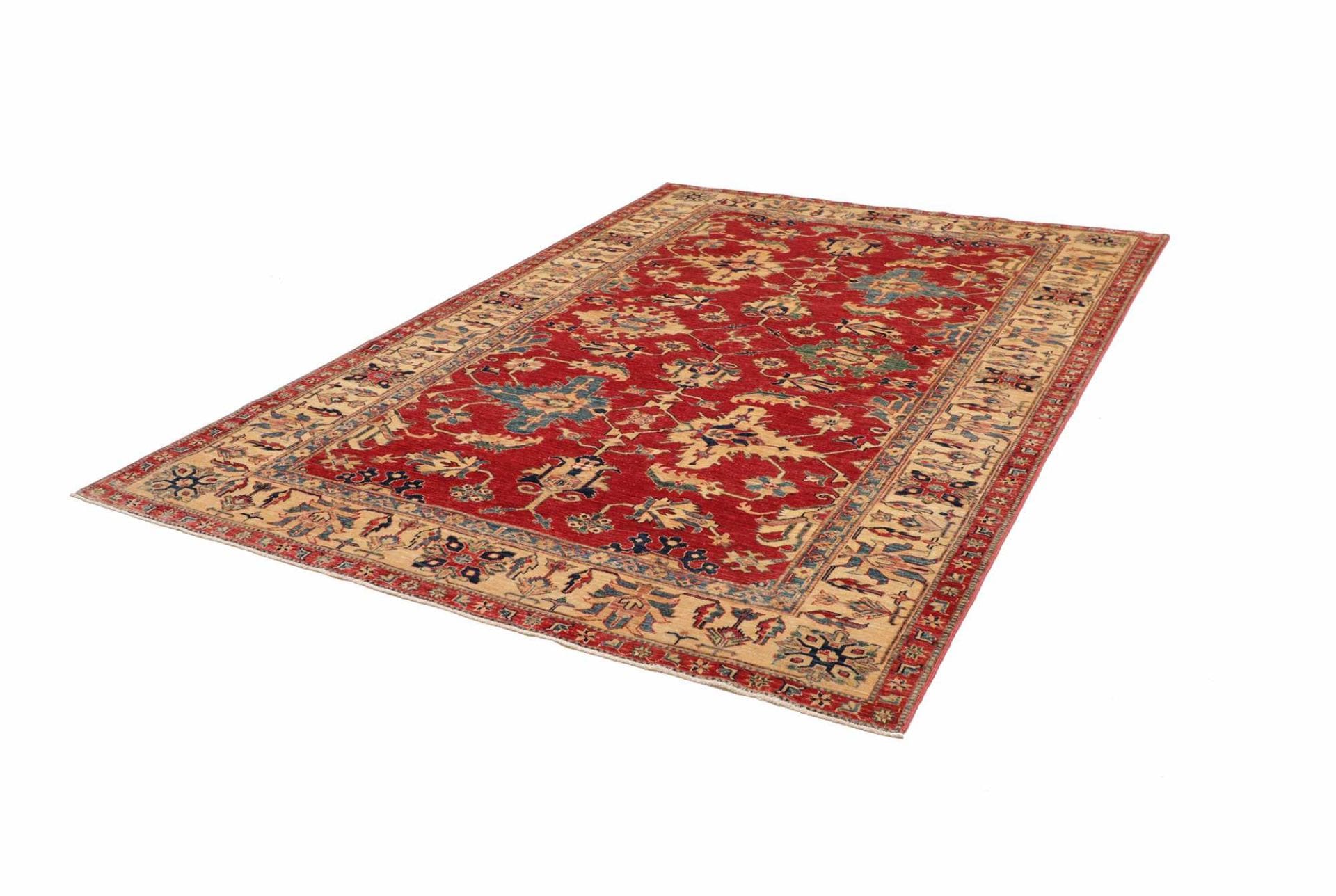 Kazak Teppich 207 x 299 cm mit geometrischen Mustern, handgeknüpft