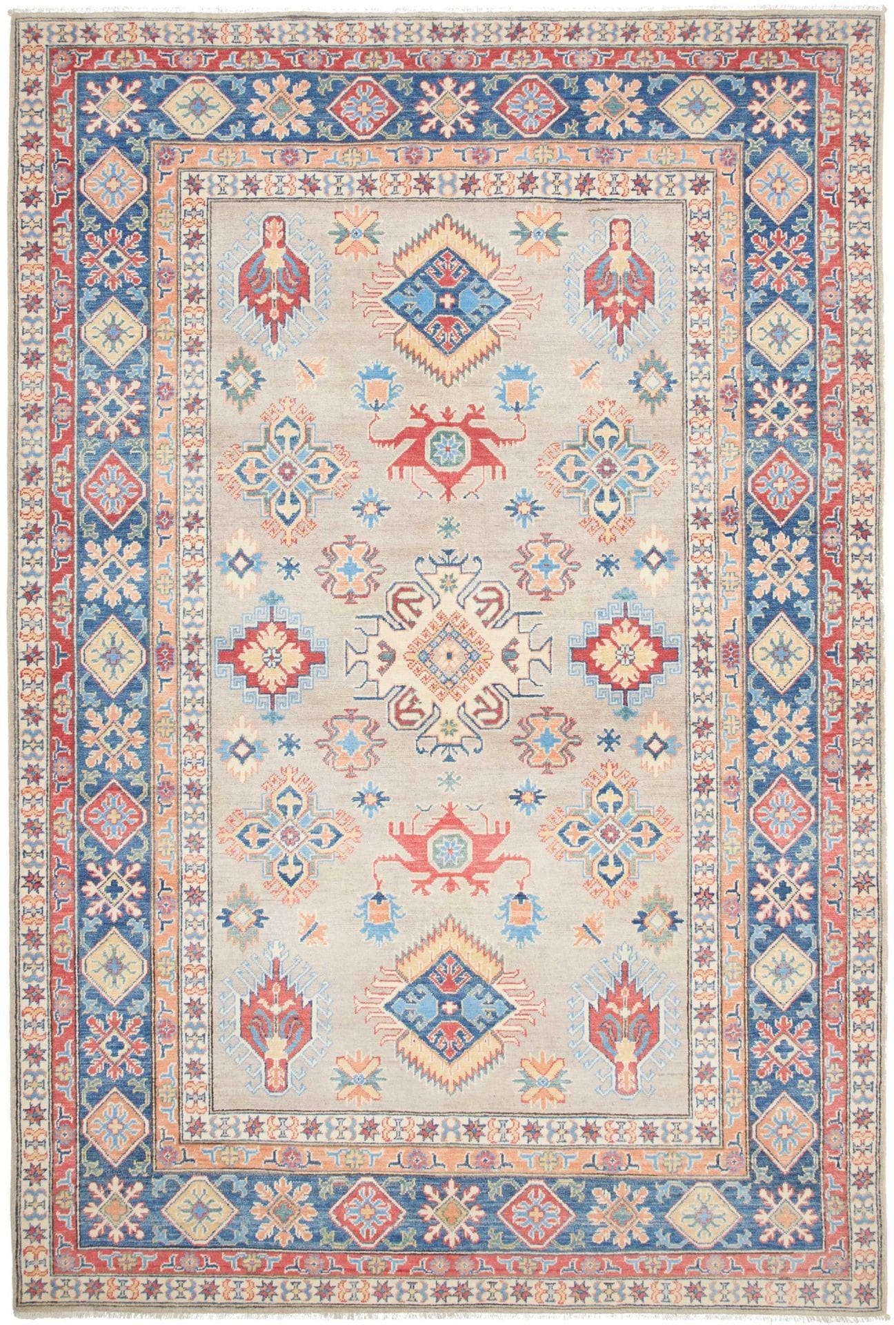Kazak Teppich 203 x 301 cm, geometrische Muster, handgeknüpft