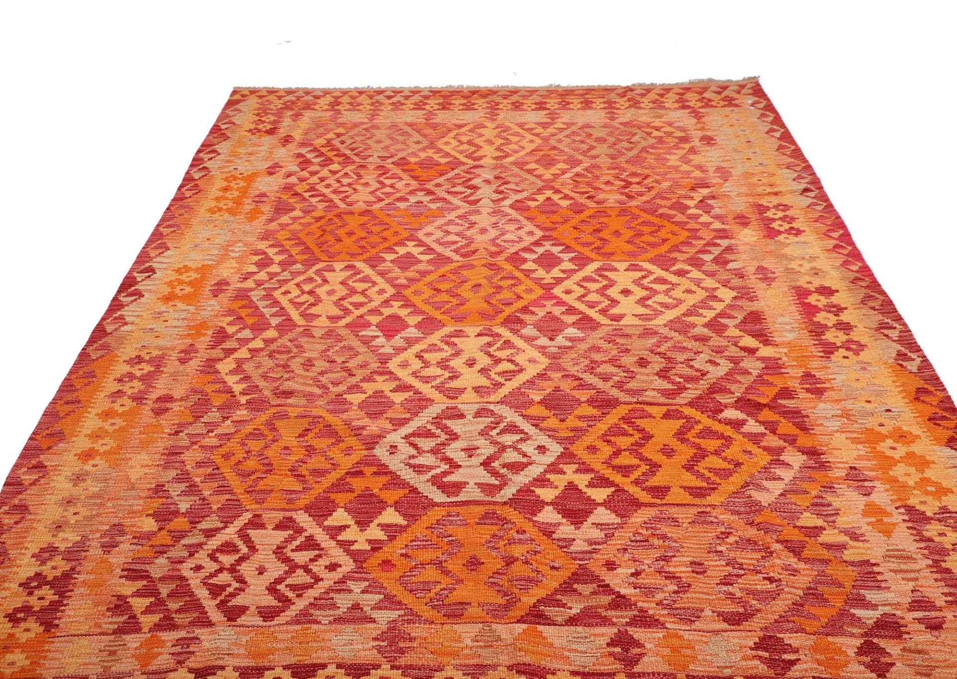 Kelim Teppich 209 x 297cm, handgewebt, rustikales Flair, Wolle