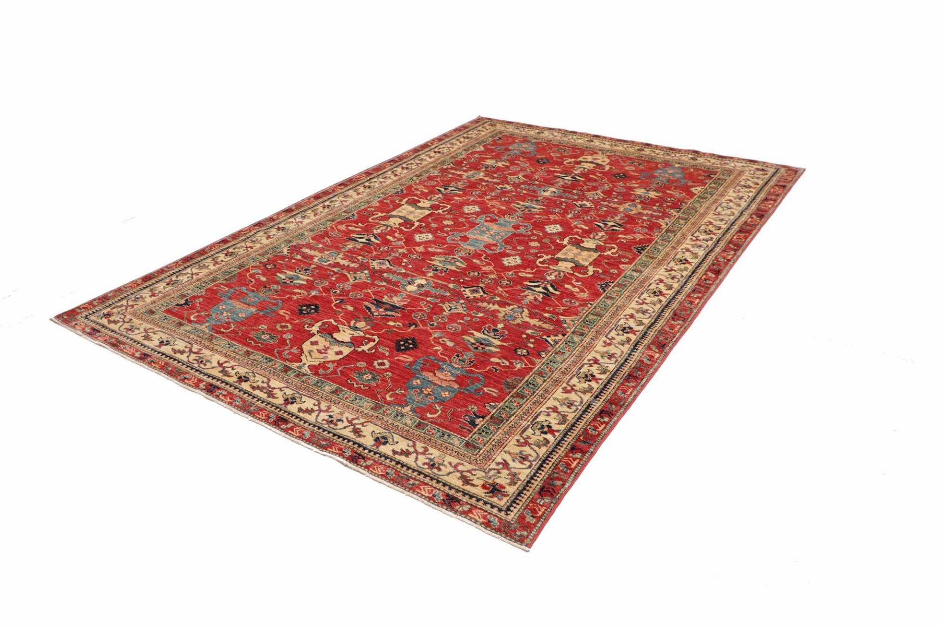 Kazak Teppich 206 x 295cm, geometrisches Muster, handgeknüpft